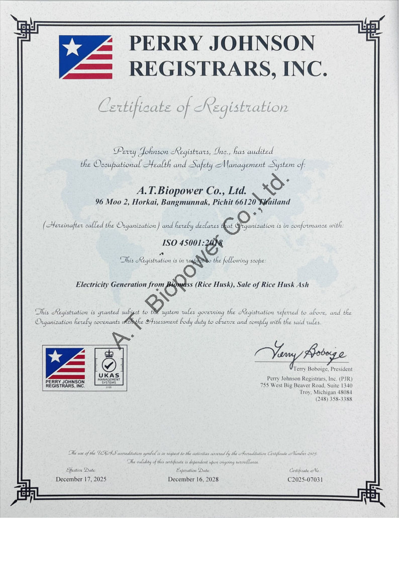 certification to ISO-9001 (Quality Management System) and ISO-14001 (Environmental Management Systems) ISO-45001 (Occupational Health & Safety Management Systems).